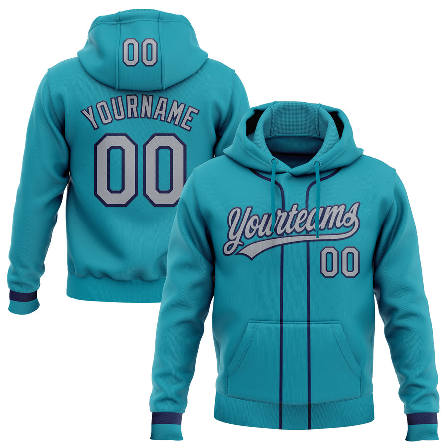 Custom Stitched Teal Gray-Navy Baseball Pullover Sweatshirt Hoodie