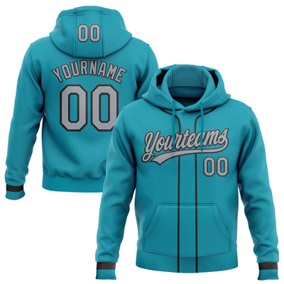 Custom Stitched Teal Gray-Black Baseball Pullover Sweatshirt Hoodie