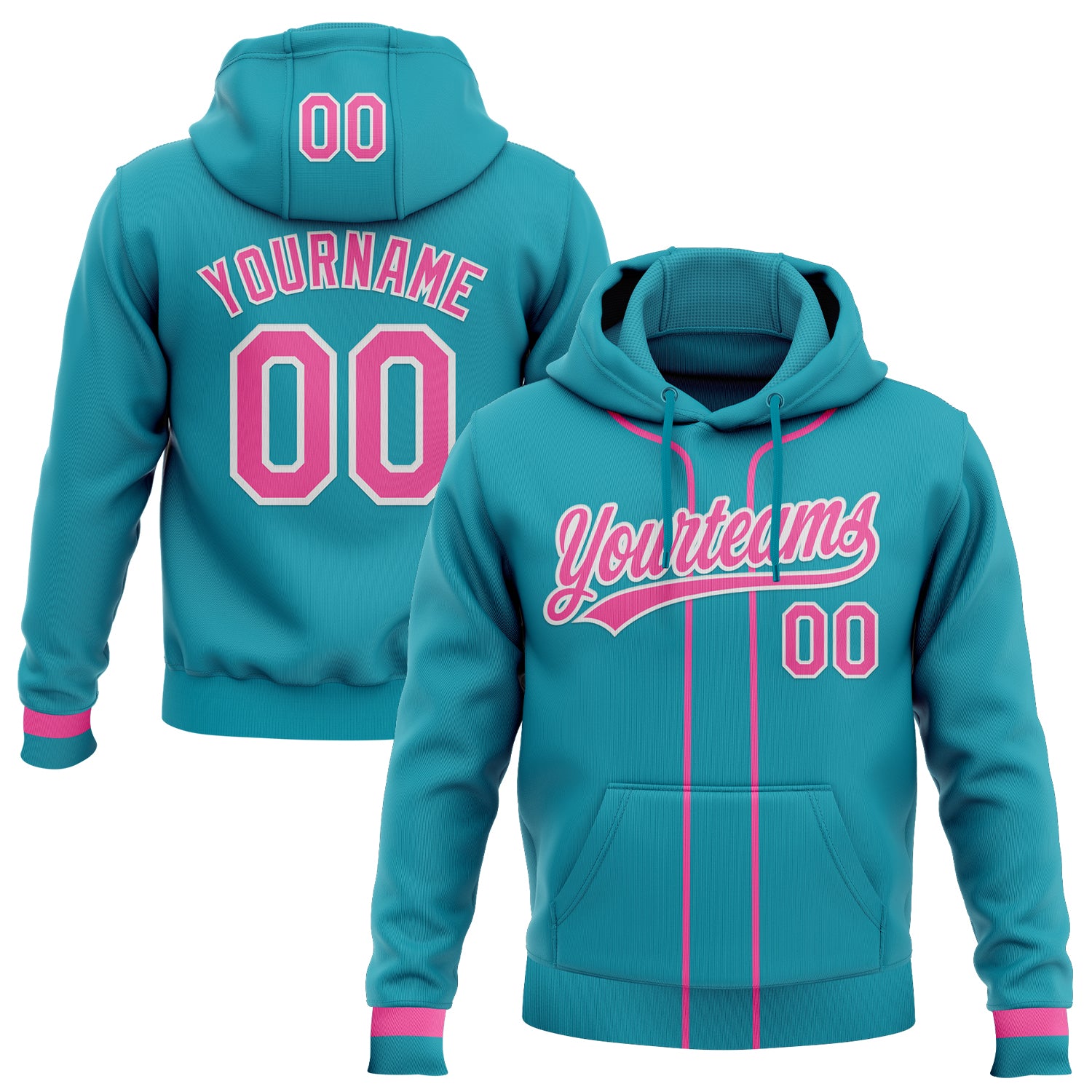Custom Stitched Teal Pink-White Baseball Pullover Sweatshirt Hoodie