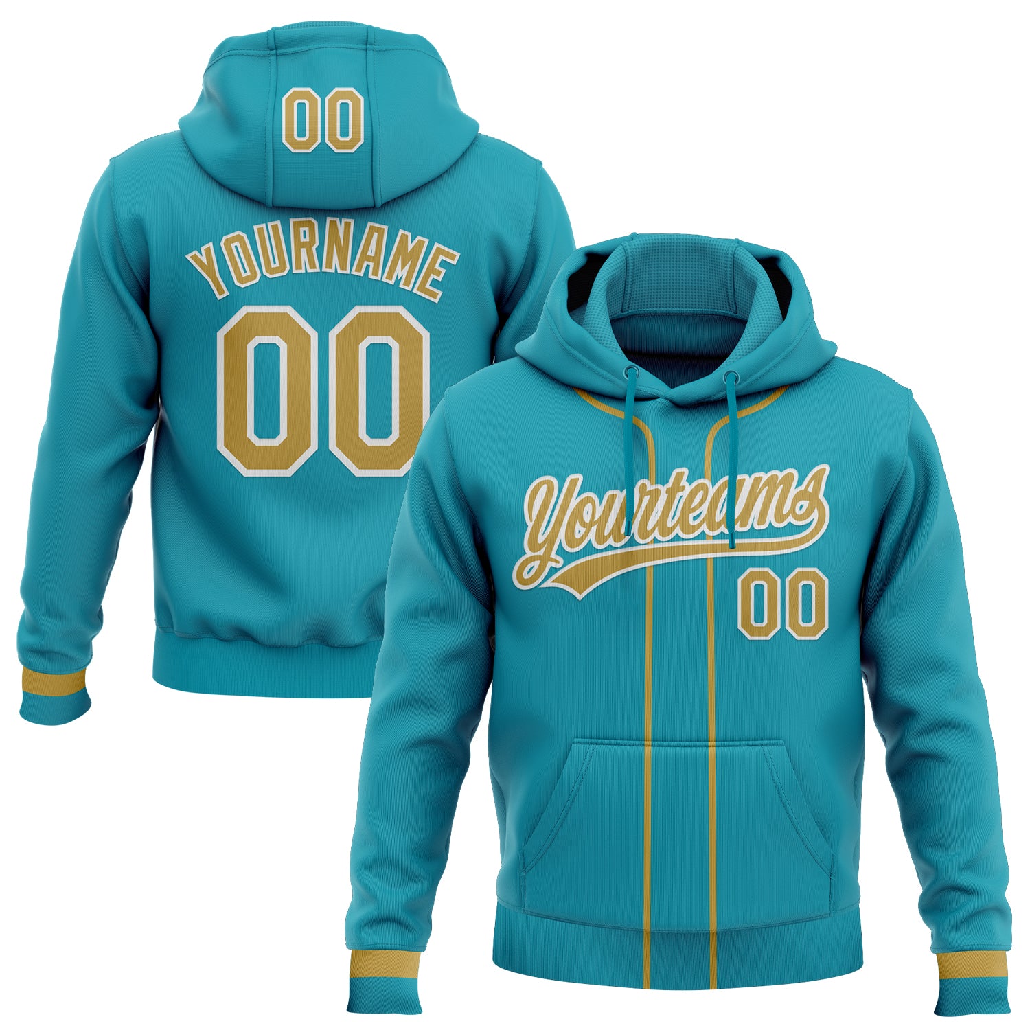 Custom Stitched Teal Old Gold-White Baseball Pullover Sweatshirt Hoodie