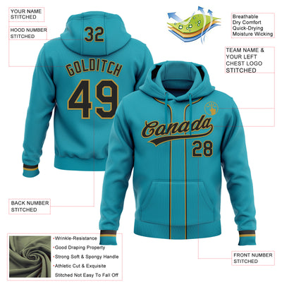 Custom Stitched Teal Black-Old Gold Baseball Pullover Sweatshirt Hoodie
