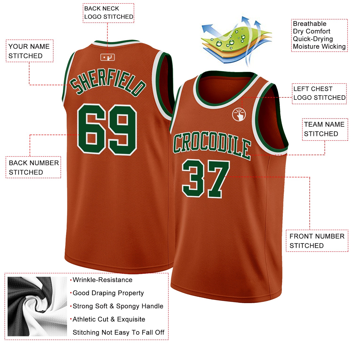 Custom Texas Orange Green-White Authentic Basketball Jersey
