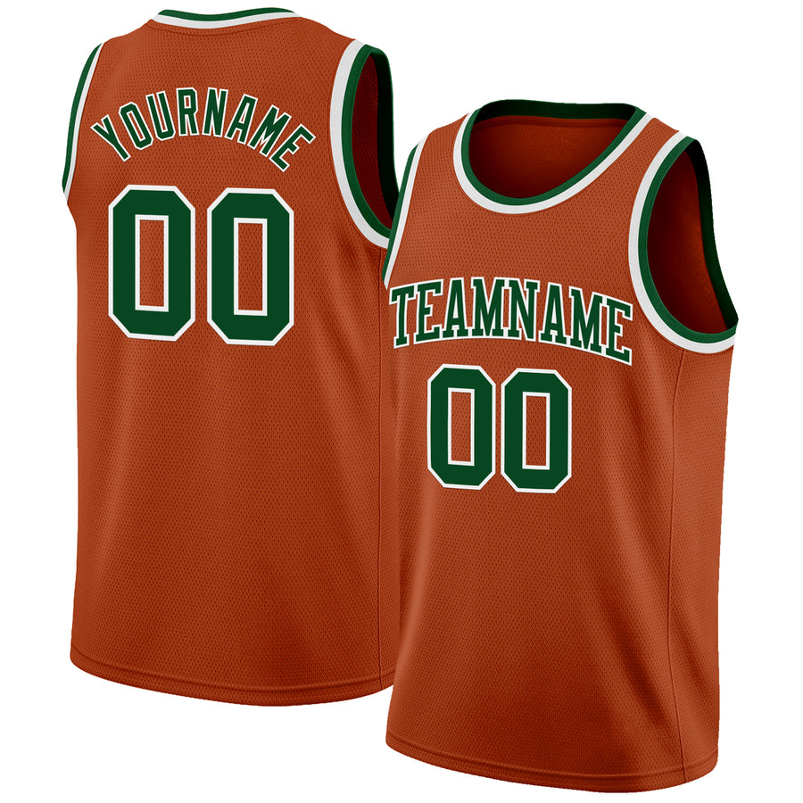 Custom Texas Orange Green-White Authentic Basketball Jersey