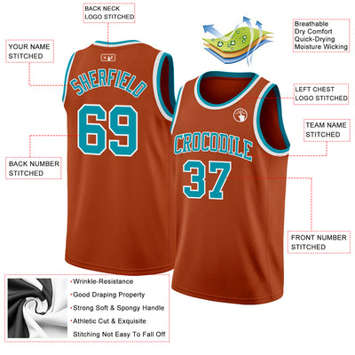Custom Texas Orange Teal-White Authentic Basketball Jersey