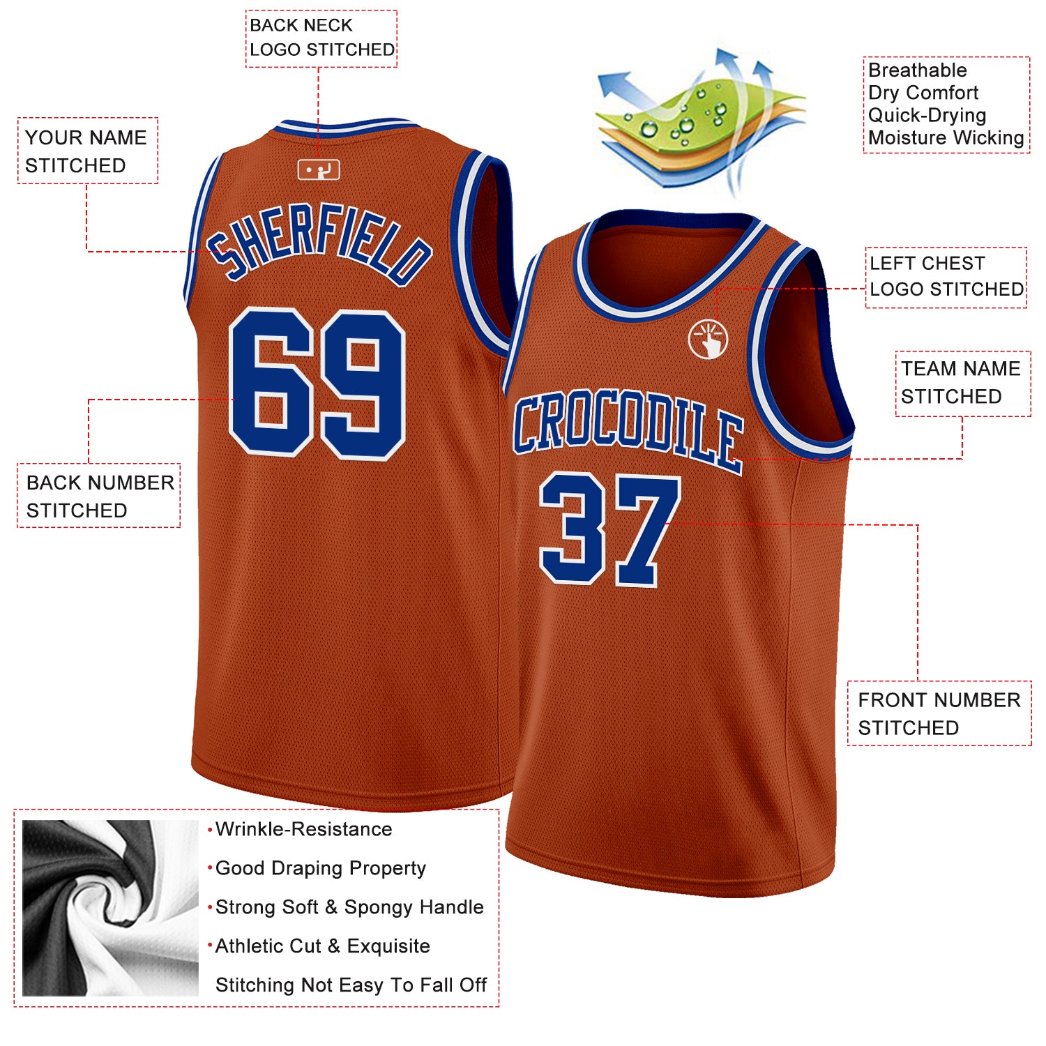 Custom Texas Orange Royal-White Authentic Basketball Jersey