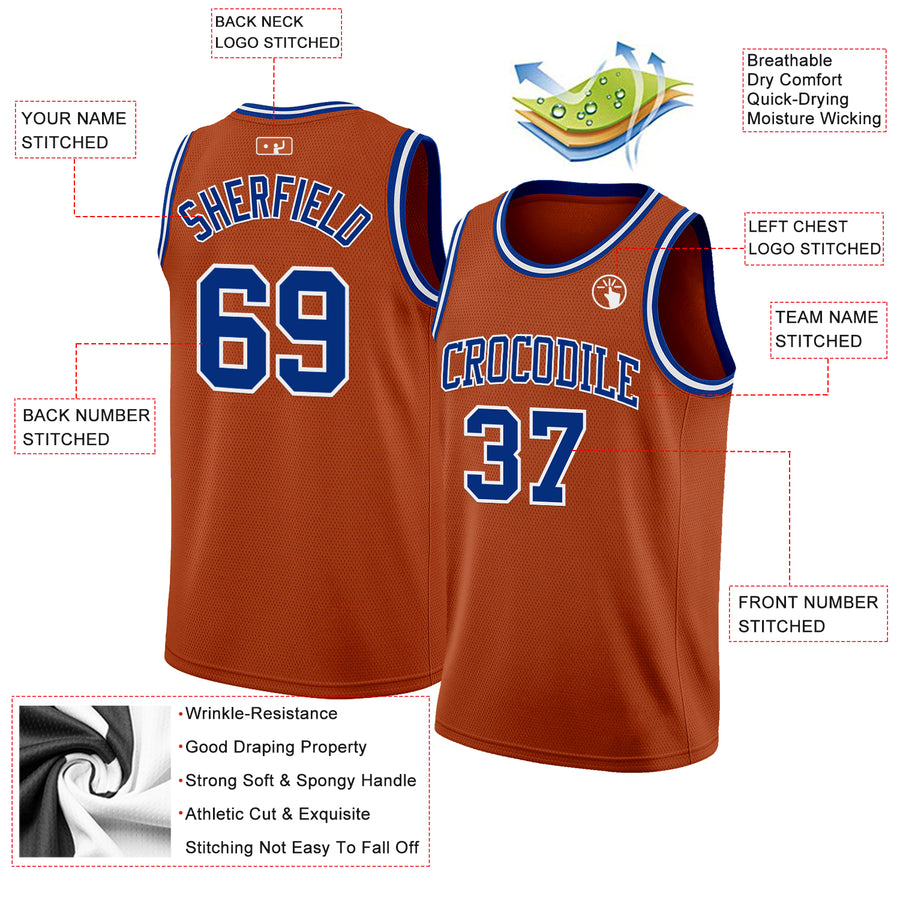 Custom Texas Orange Royal-White Authentic Basketball Jersey