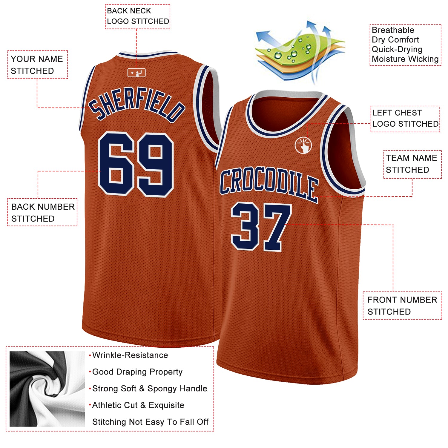 Custom Texas Orange Navy-White Authentic Basketball Jersey