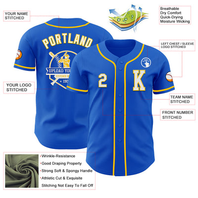 Custom Thunder Blue White-Yellow Authentic Baseball Jersey
