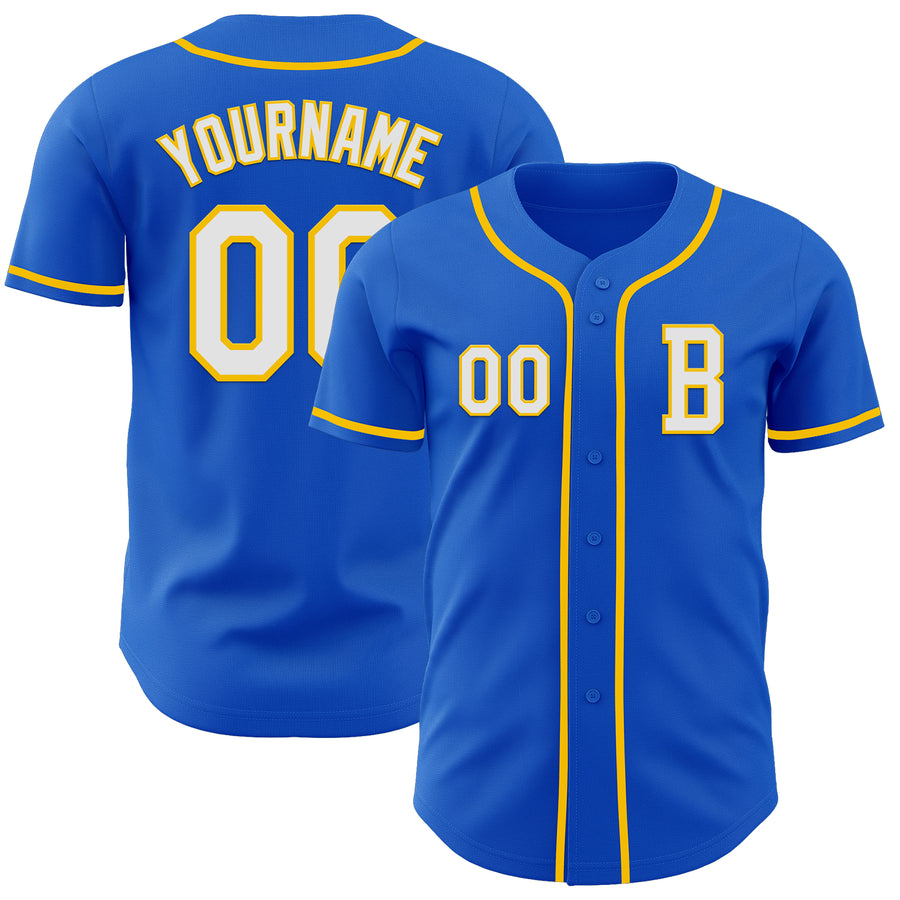 Custom Thunder Blue White-Yellow Authentic Baseball Jersey