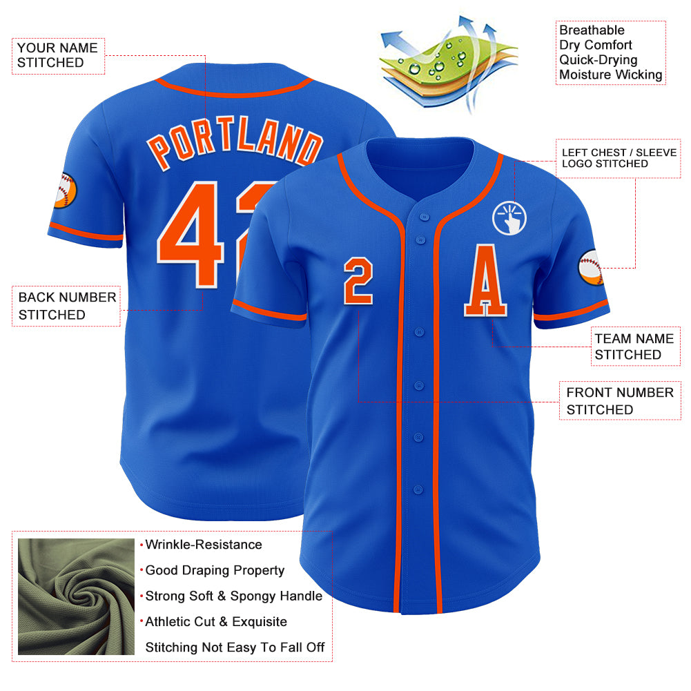 Custom Thunder Blue Orange-White Authentic Baseball Jersey