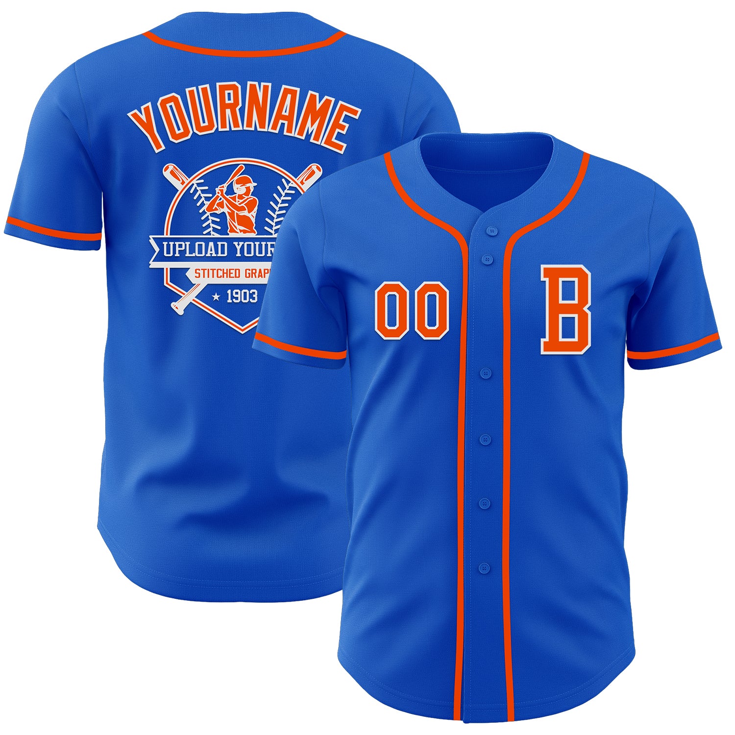 Custom Thunder Blue Orange-White Authentic Baseball Jersey