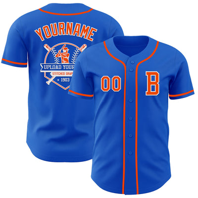 Custom Thunder Blue Orange-White Authentic Baseball Jersey