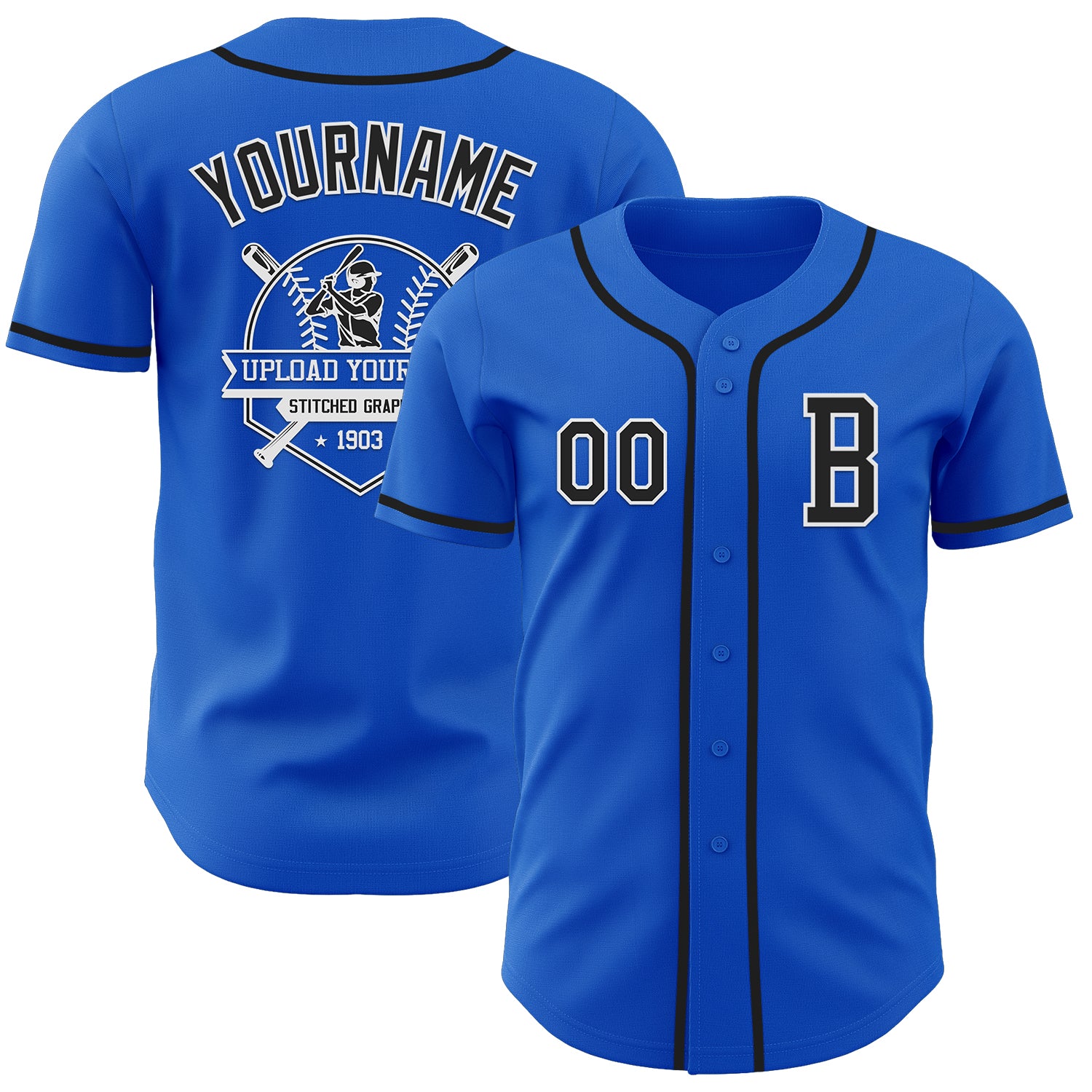 Custom Thunder Blue Black-White Authentic Baseball Jersey