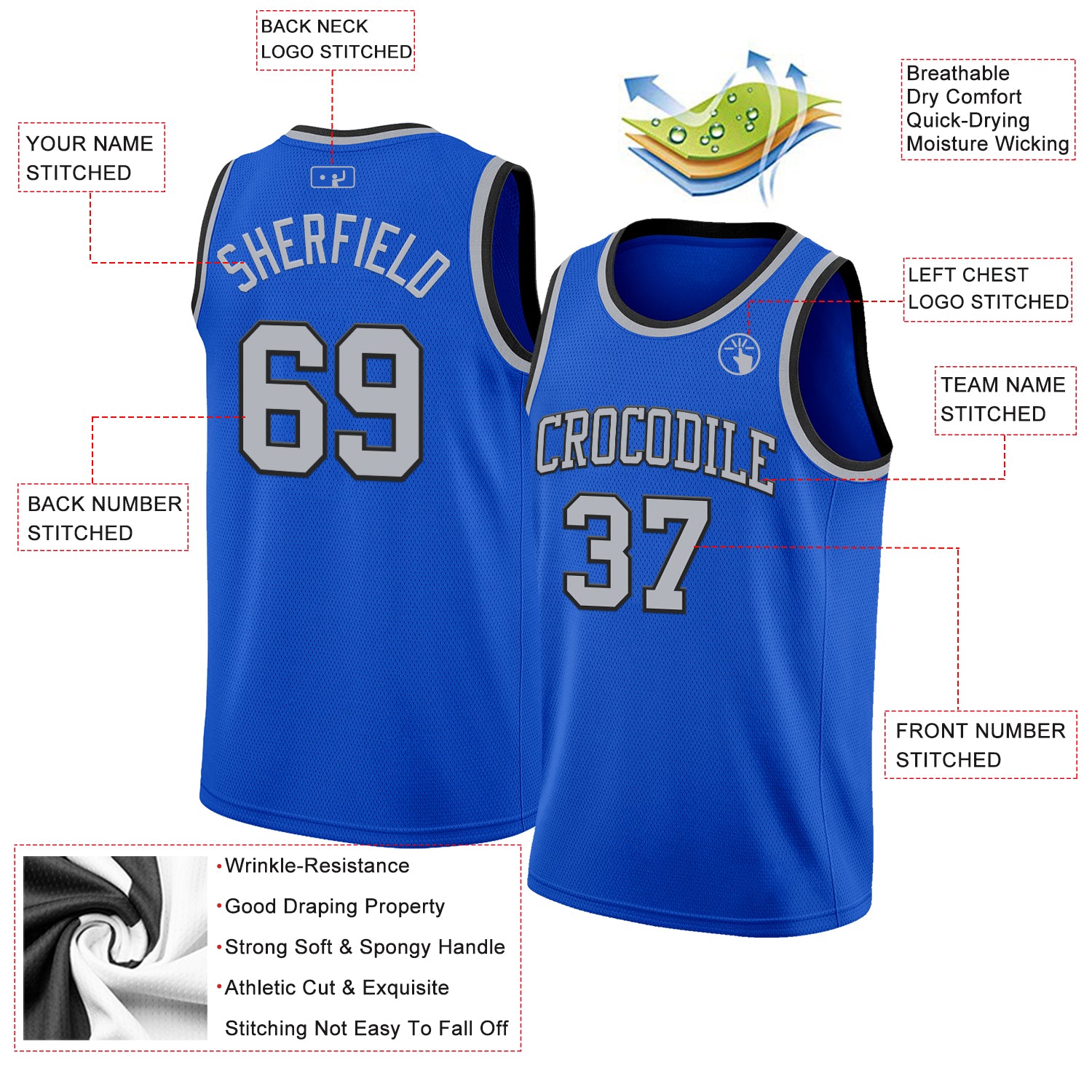 Custom Thunder Blue Gray-Black Authentic Basketball Jersey