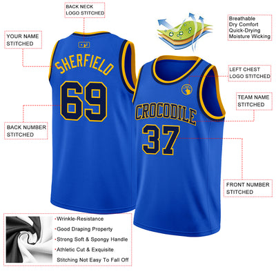 Custom Thunder Blue Navy-Gold Authentic Basketball Jersey