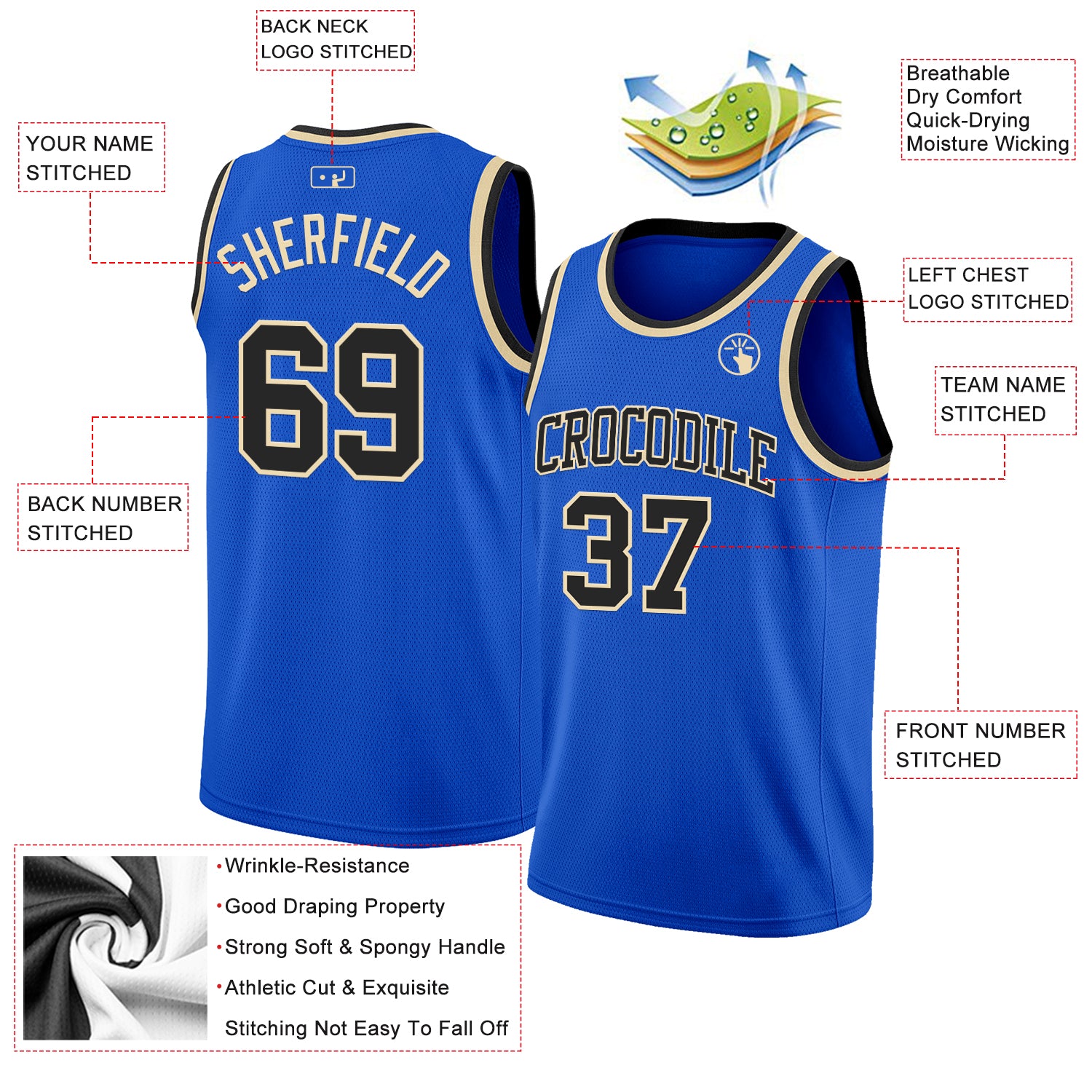 Custom Thunder Blue Black-Cream Authentic Basketball Jersey