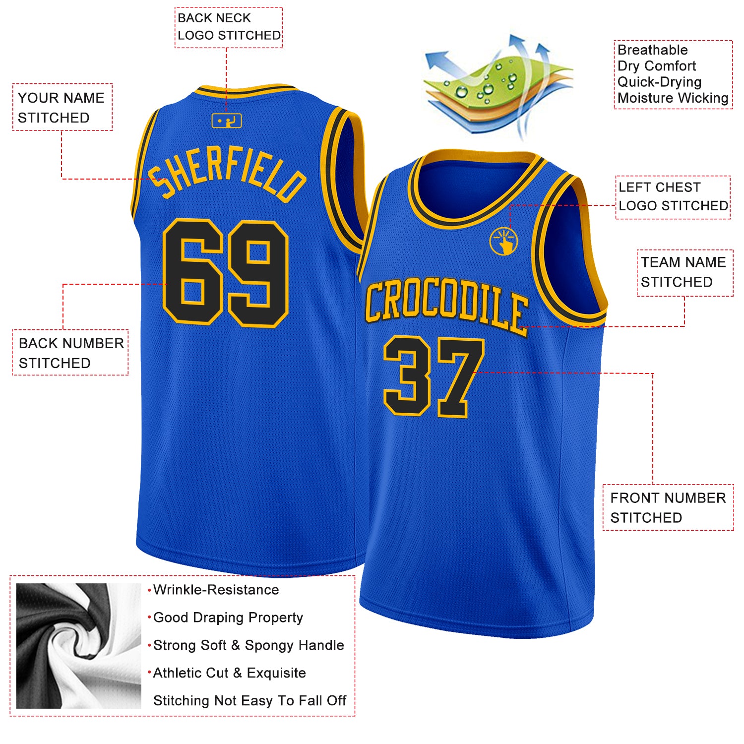 Custom Thunder Blue Black-Gold Authentic Basketball Jersey