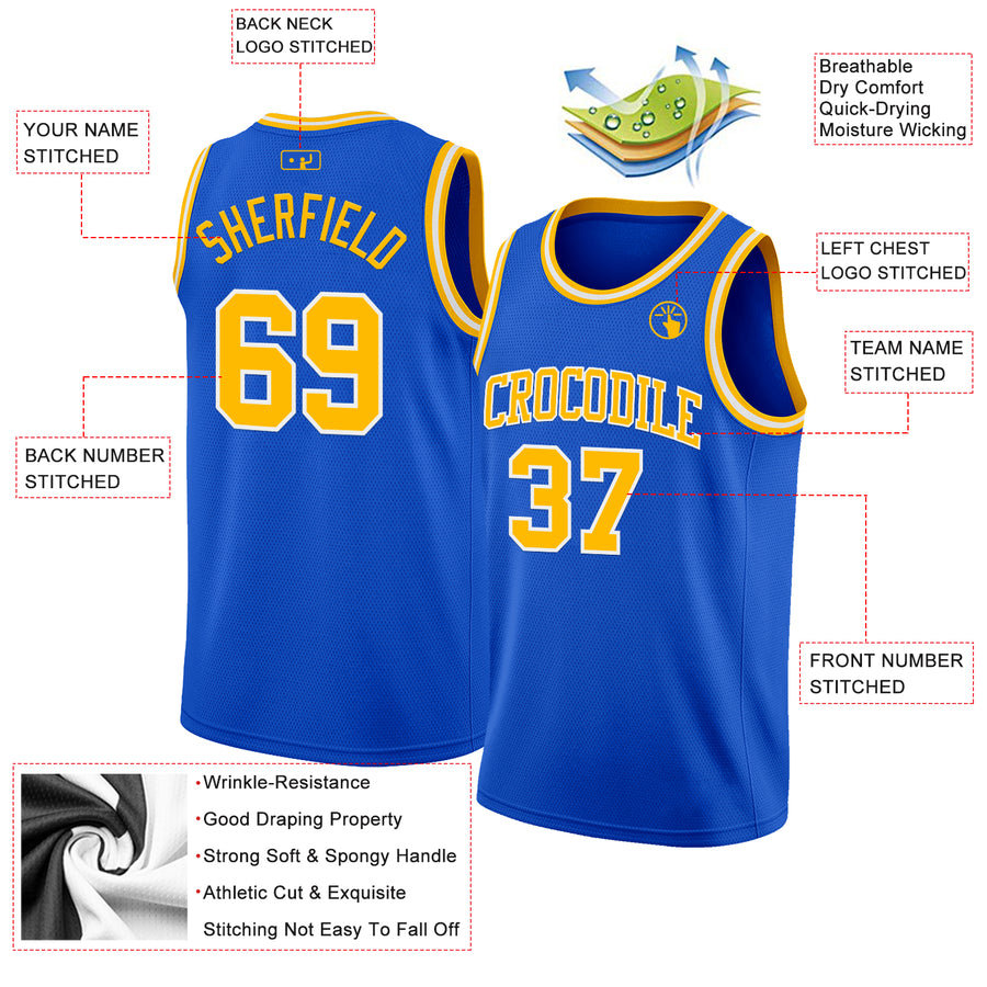 Custom Thunder Blue Gold-White Authentic Basketball Jersey