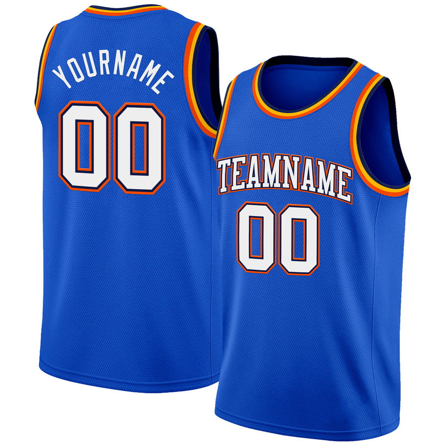 Custom Thunder Blue White Navy Orange-Gold Authentic Basketball Jersey