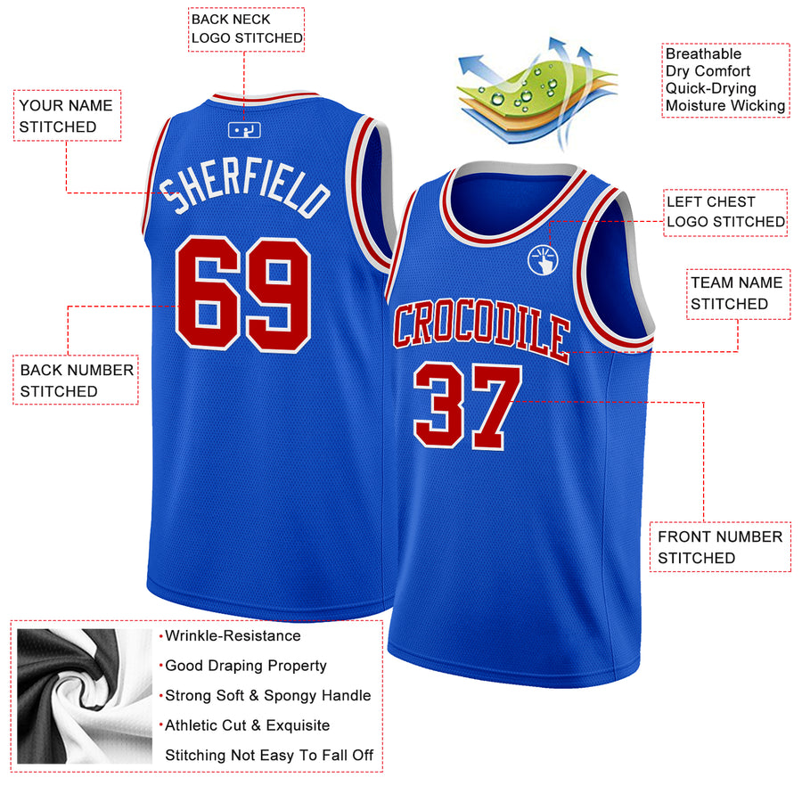 Custom Thunder Blue Red-White Authentic Basketball Jersey