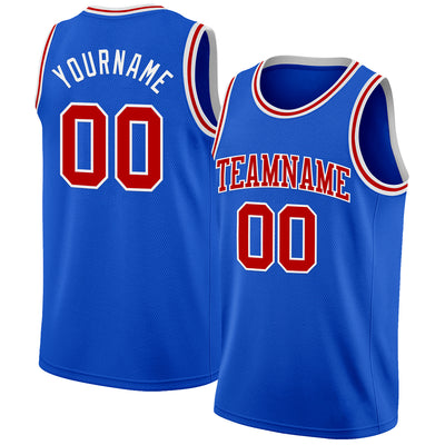 Custom Thunder Blue Red-White Authentic Basketball Jersey