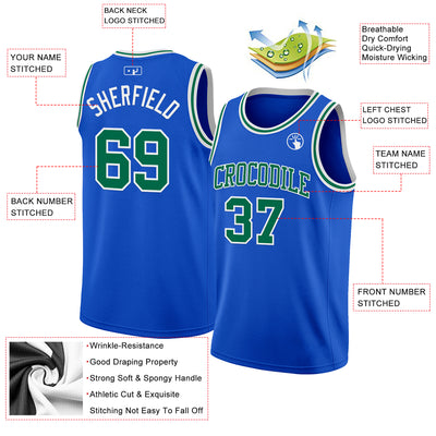 Custom Thunder Blue Kelly Green-White Authentic Basketball Jersey