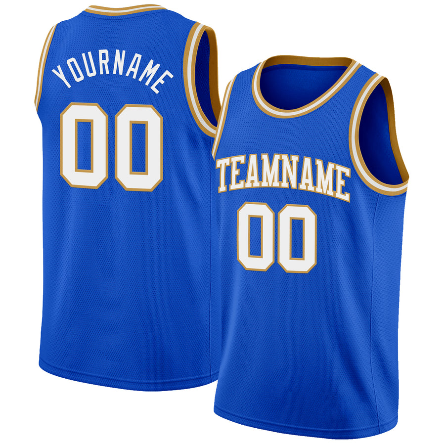 Custom Thunder Blue White-Old Gold Authentic Basketball Jersey