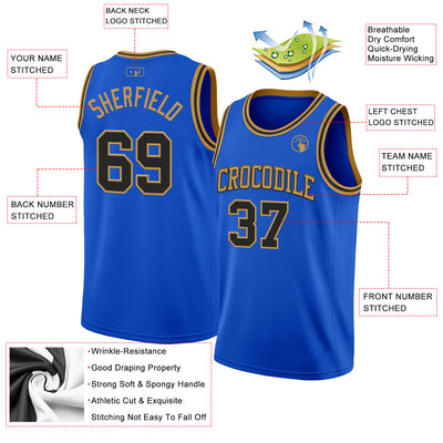 Custom Thunder Blue Black-Old Gold Authentic Basketball Jersey