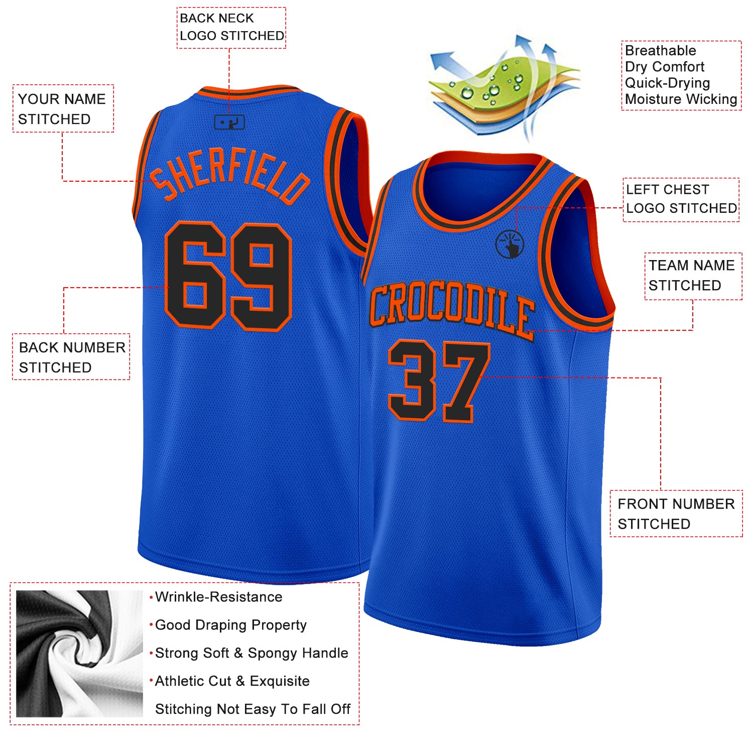 Custom Thunder Blue Black-Orange Authentic Basketball Jersey