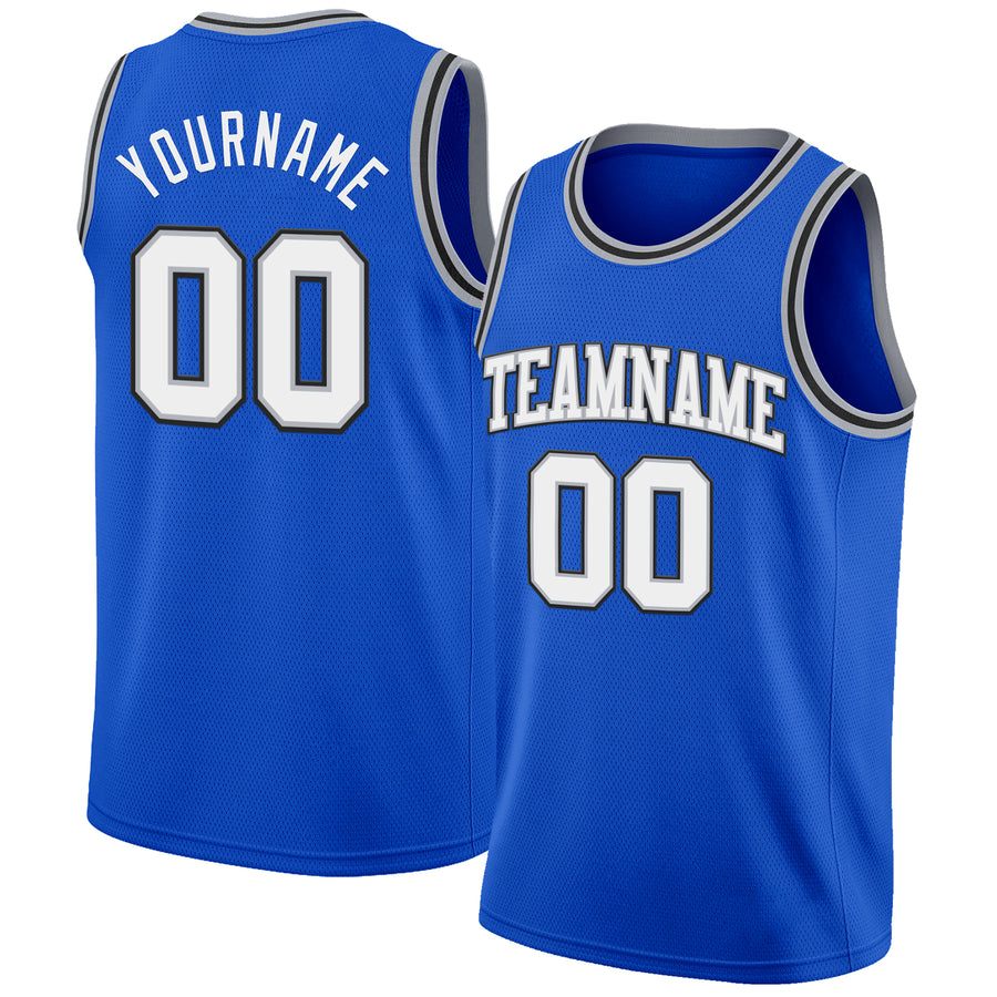 Custom Thunder Blue White Gray-Black Authentic Basketball Jersey