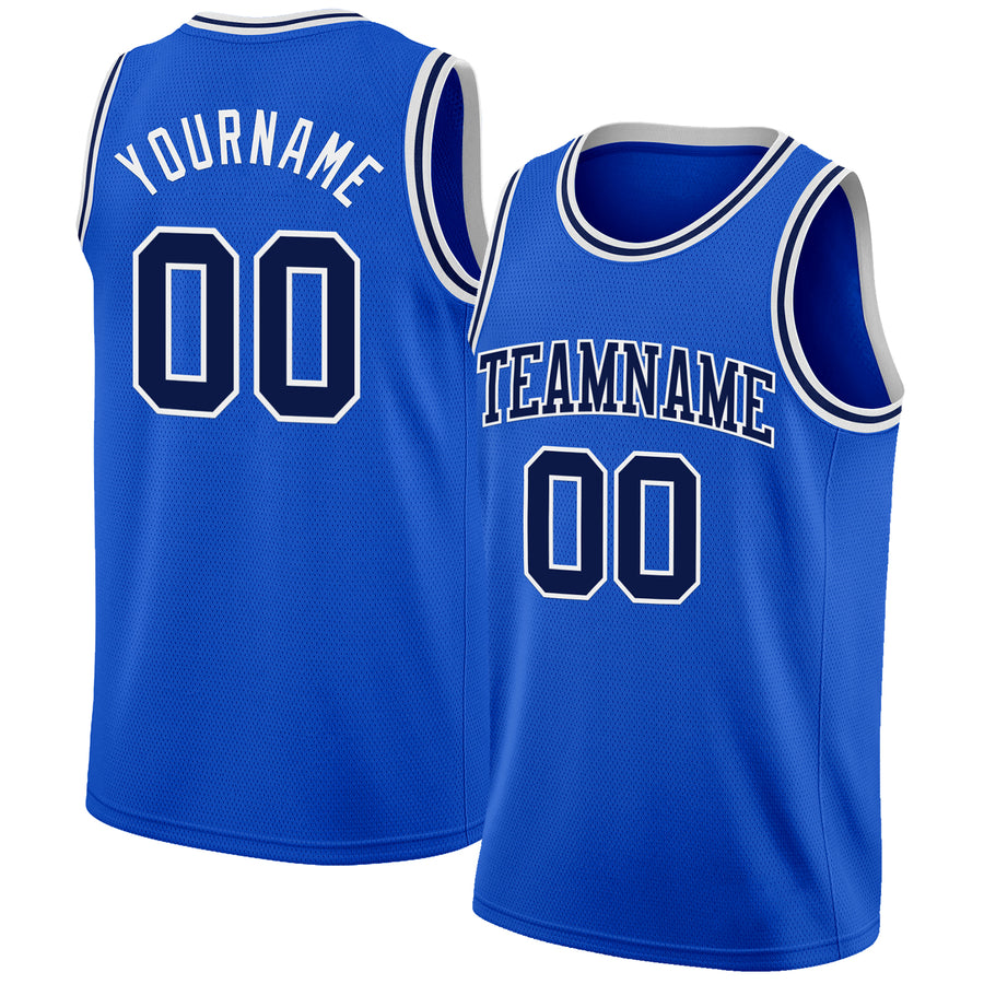 Custom Thunder Blue Navy-White Authentic Basketball Jersey