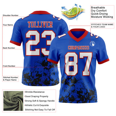 Custom Thunder Blue White Black-Red 3D Pattern Splash Authentic Football Jersey