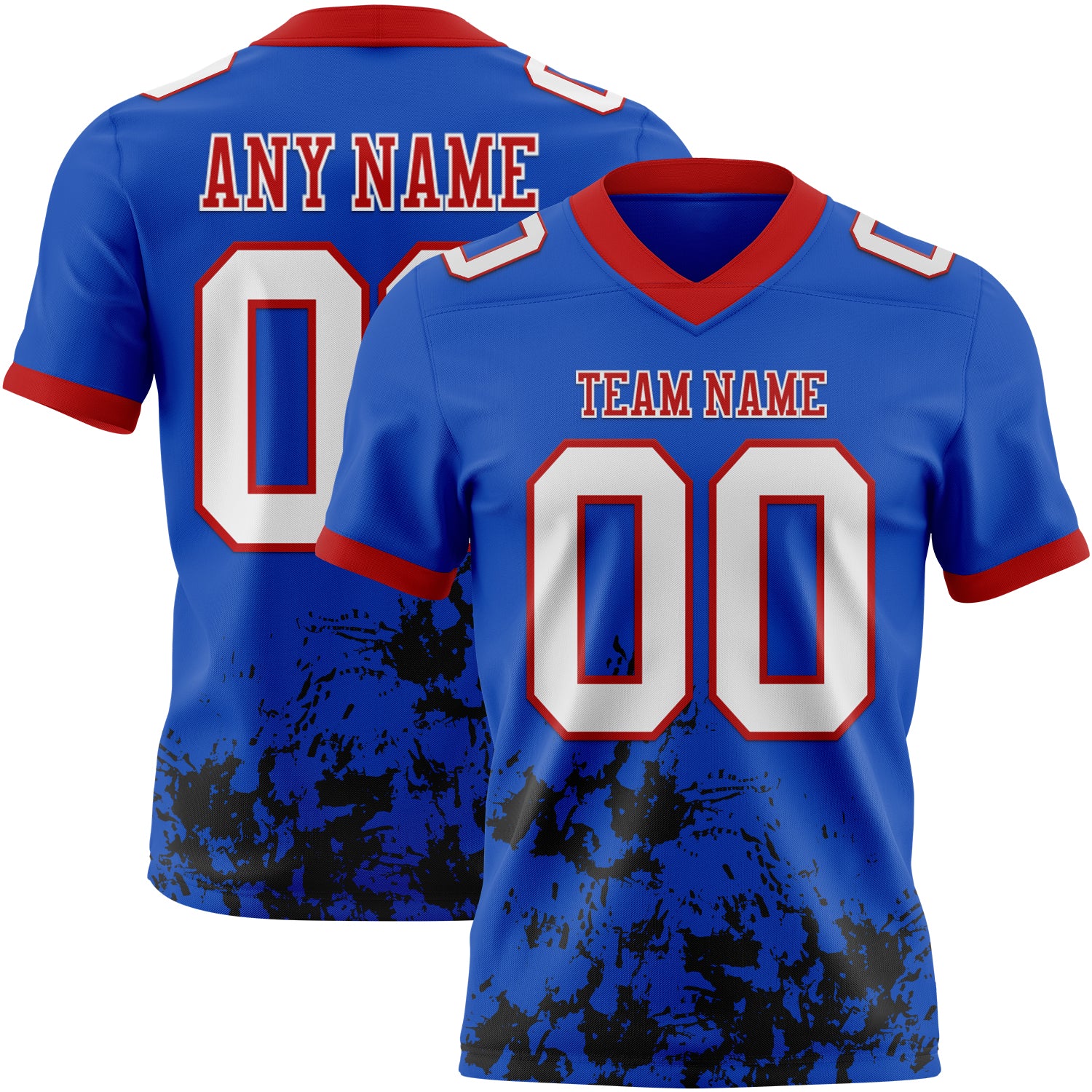 Custom Thunder Blue White Black-Red 3D Pattern Splash Authentic Football Jersey