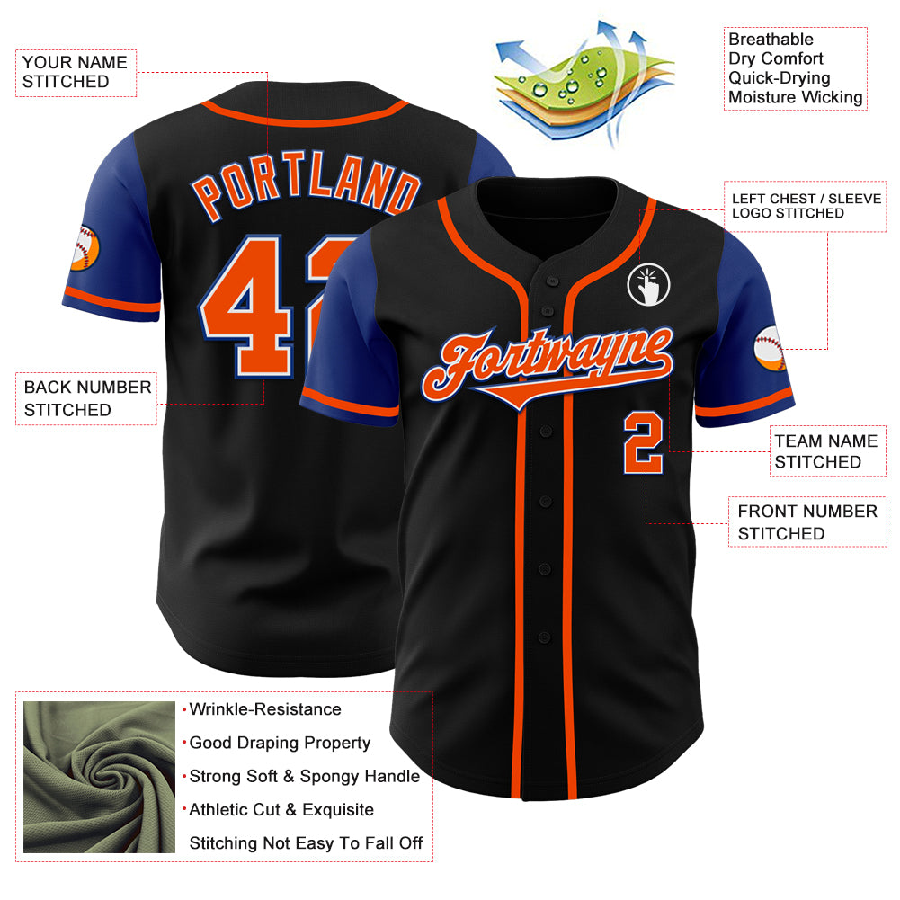 Custom Black Orange-Royal Authentic Two Tone Baseball Jersey