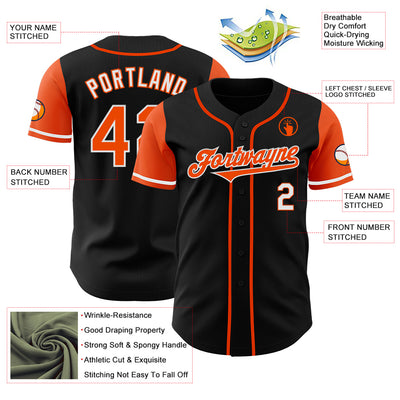 Custom Black Orange-White Authentic Two Tone Baseball Jersey