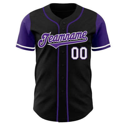 Custom Black Purple-White Authentic Two Tone Baseball Jersey
