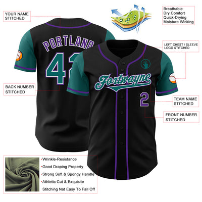 Custom Black Teal-Purple Authentic Two Tone Baseball Jersey