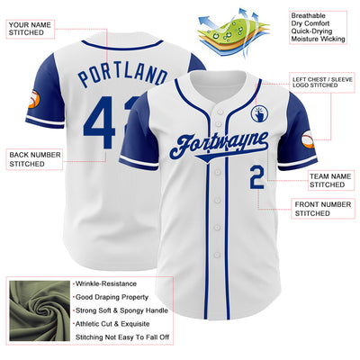 Custom White Royal Authentic Two Tone Baseball Jersey