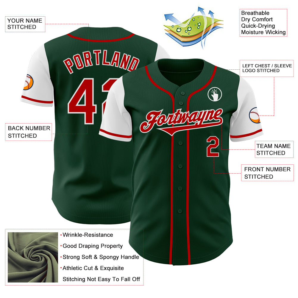 Custom Green Red-White Authentic Two Tone Baseball Jersey