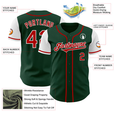 Custom Green Red-White Authentic Two Tone Baseball Jersey