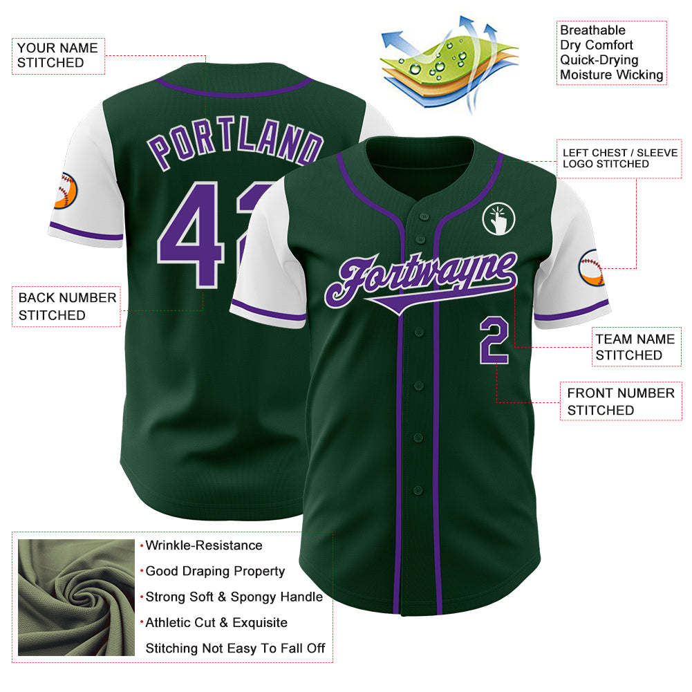 Custom Green Purple-White Authentic Two Tone Baseball Jersey