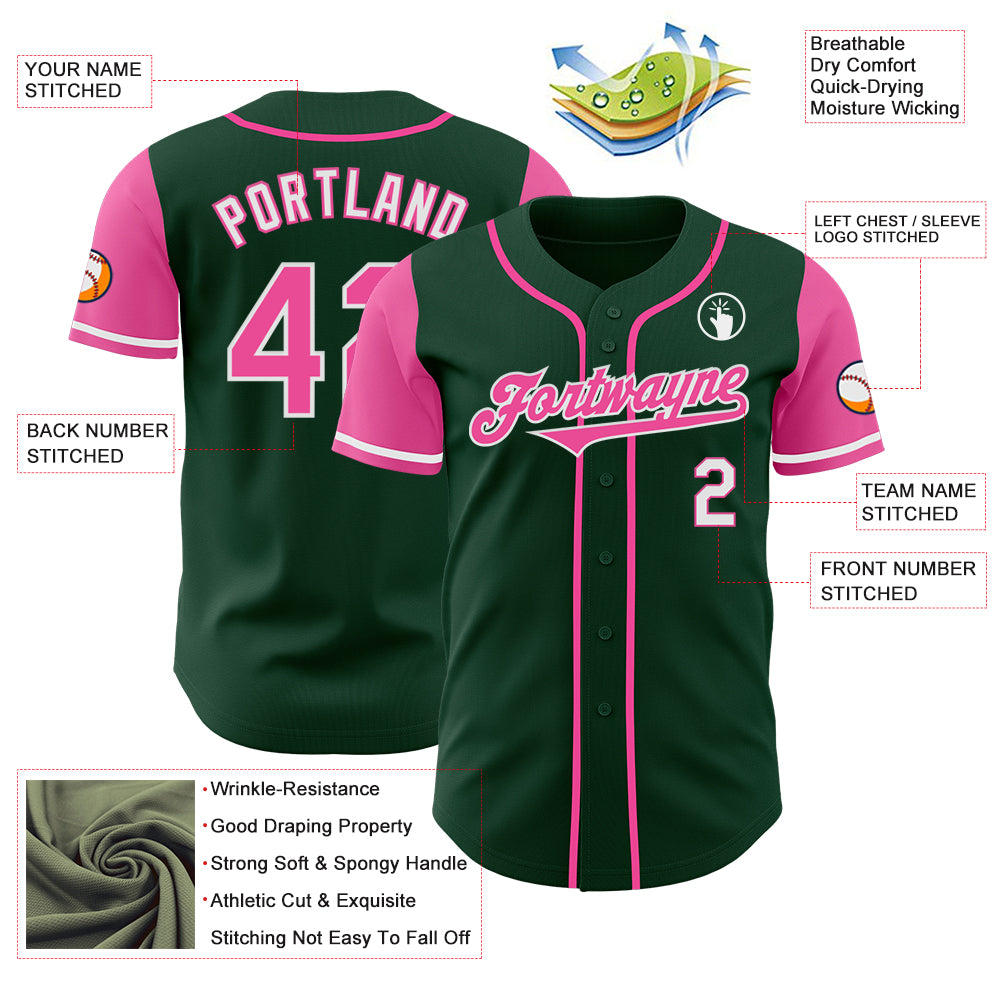 Custom Green Pink-White Authentic Two Tone Baseball Jersey