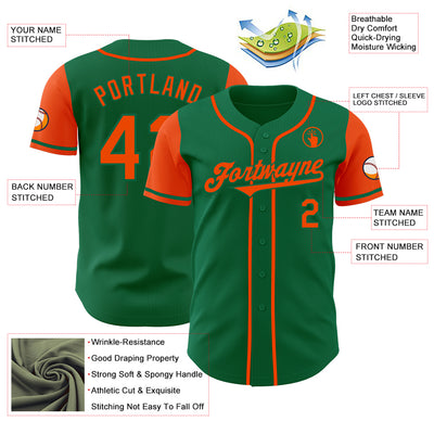 Custom Kelly Green Orange Authentic Two Tone Baseball Jersey