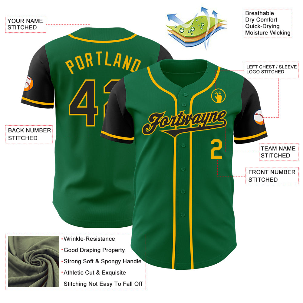 Custom Kelly Green Black-Gold Authentic Two Tone Baseball Jersey