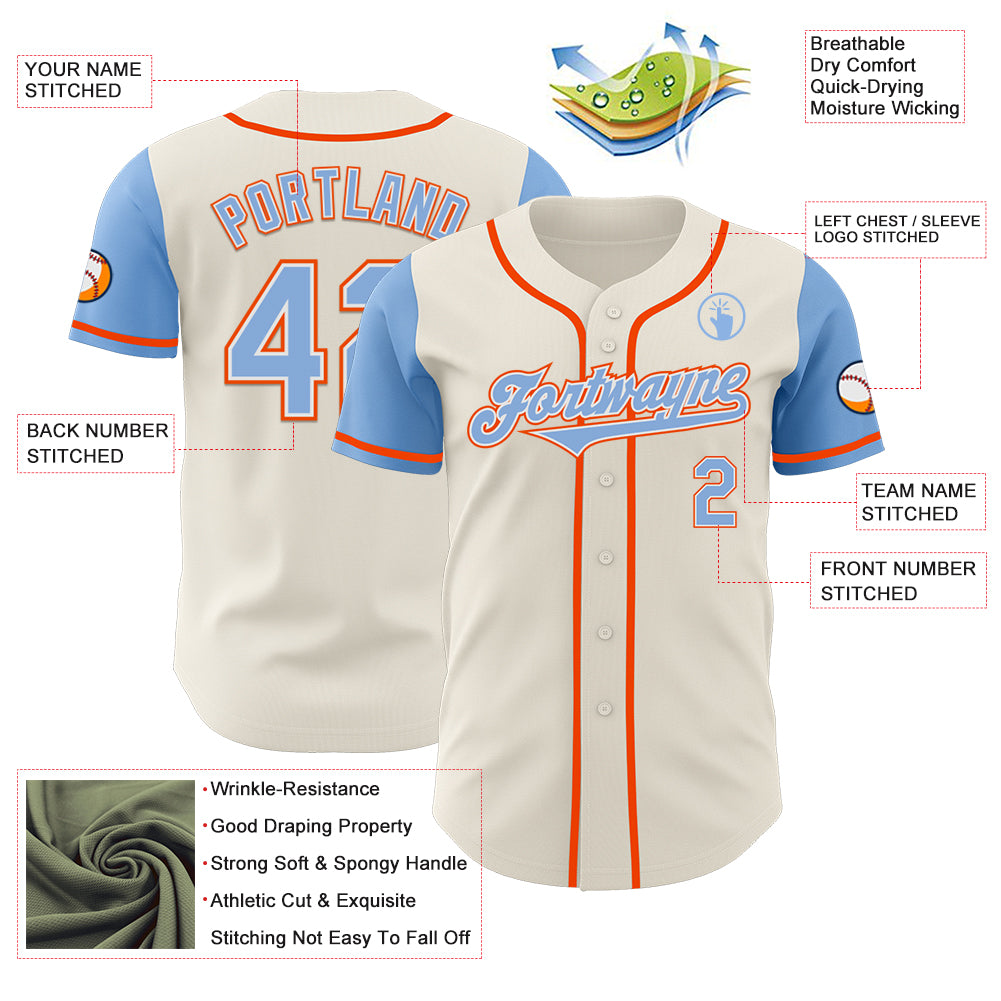 Custom Cream Light Blue White-Orange Authentic Two Tone Baseball Jersey