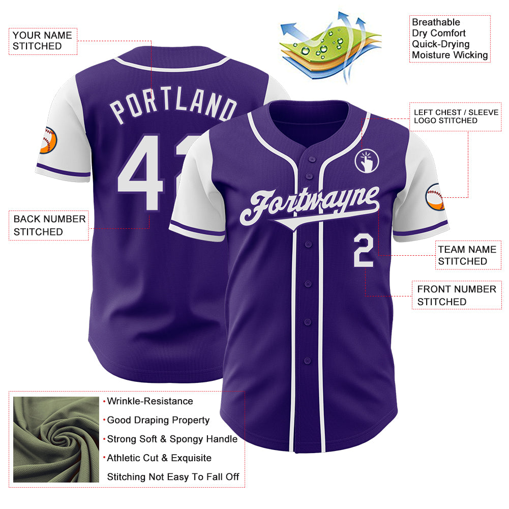 Custom Purple White Authentic Two Tone Baseball Jersey