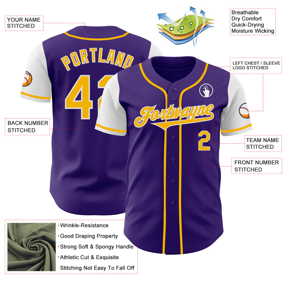 Custom Purple Gold-White Authentic Two Tone Baseball Jersey