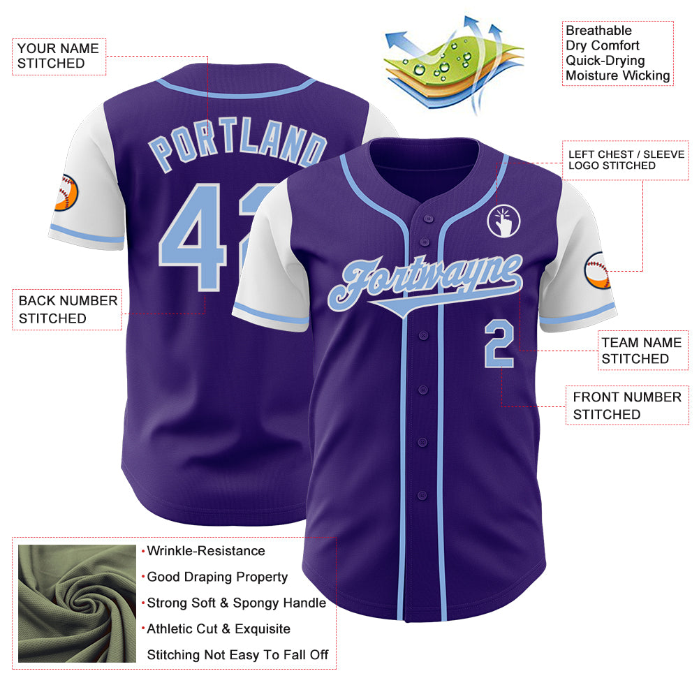 Custom Purple Light Blue-White Authentic Two Tone Baseball Jersey