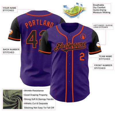 Custom Purple Black-Orange Authentic Two Tone Baseball Jersey