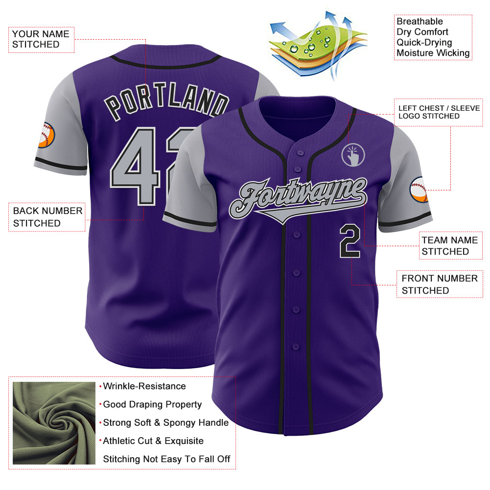 Custom Purple Gray-Black Authentic Two Tone Baseball Jersey